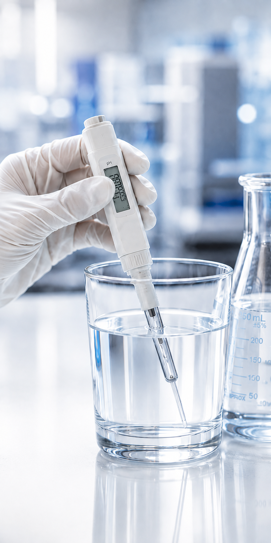 Technician testing water purity with a digital quality meter at Sterling Water Supply